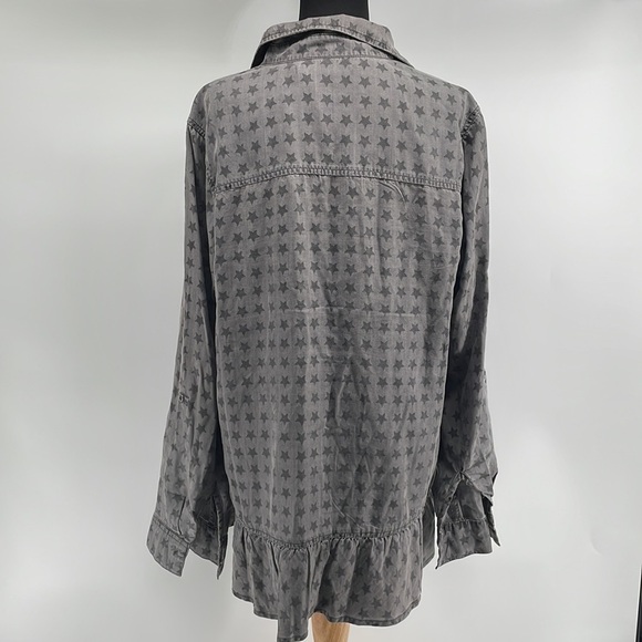 Std Grace Star Print Btn Dwn Shirt Starry Ruffle Astro Sz LG - Picture 3 of 8
